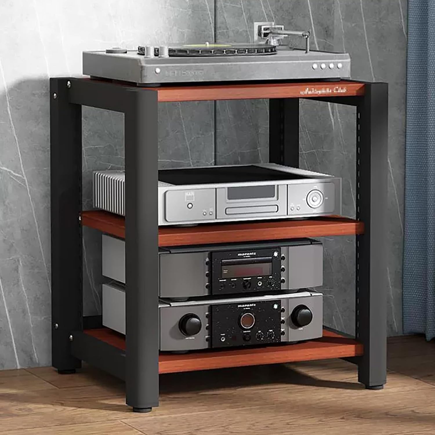 UYCVT Adjustable Metal Frame Media Stand with Open Audio Rack and Storage Shelves for Entertainment Tv in Living Or Recording Room-Brown-3 Tier 60x50x64CM