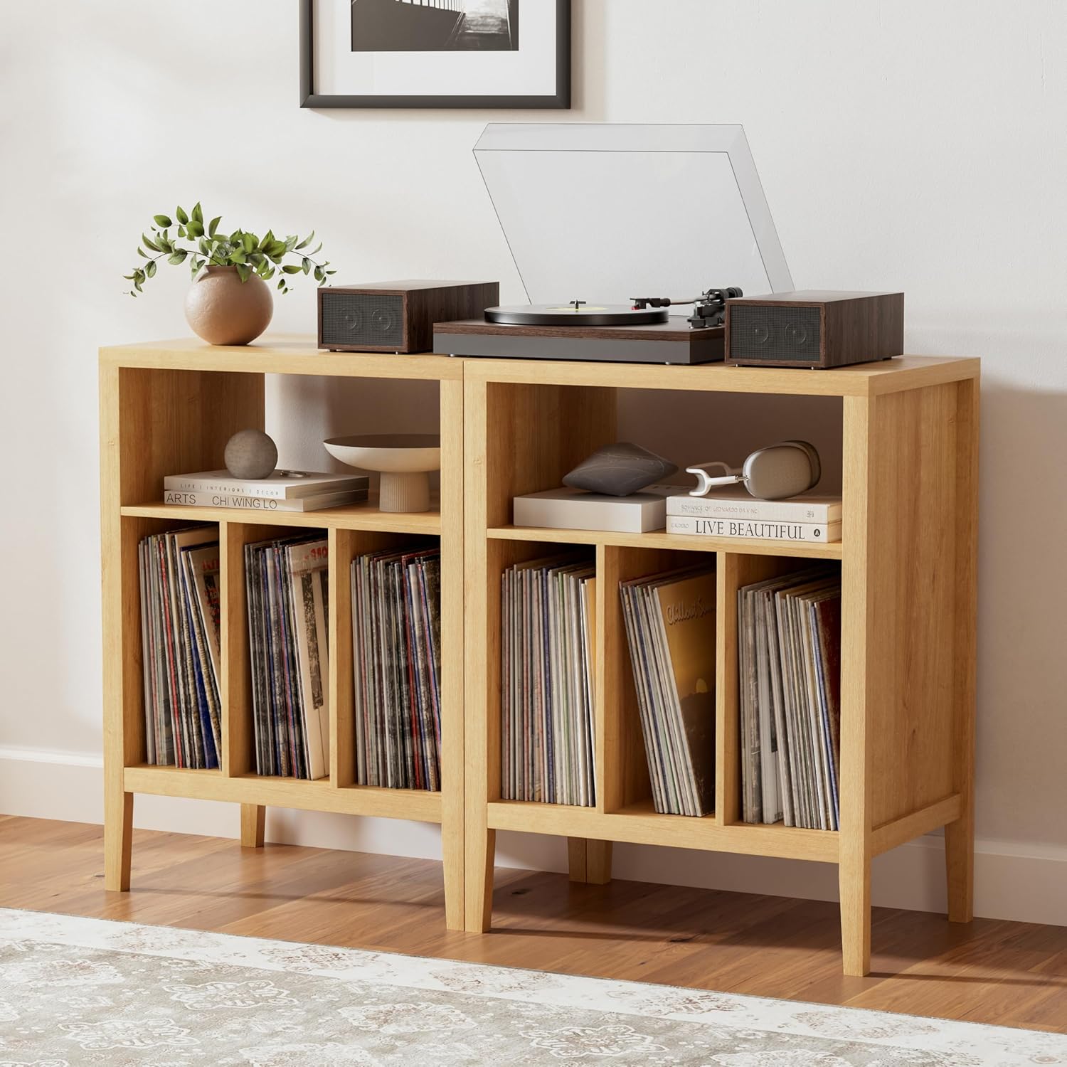 EYYTHUNG Record Player Stand Set of 2 with Vinyl Record Storage Holds up to 180 Albums