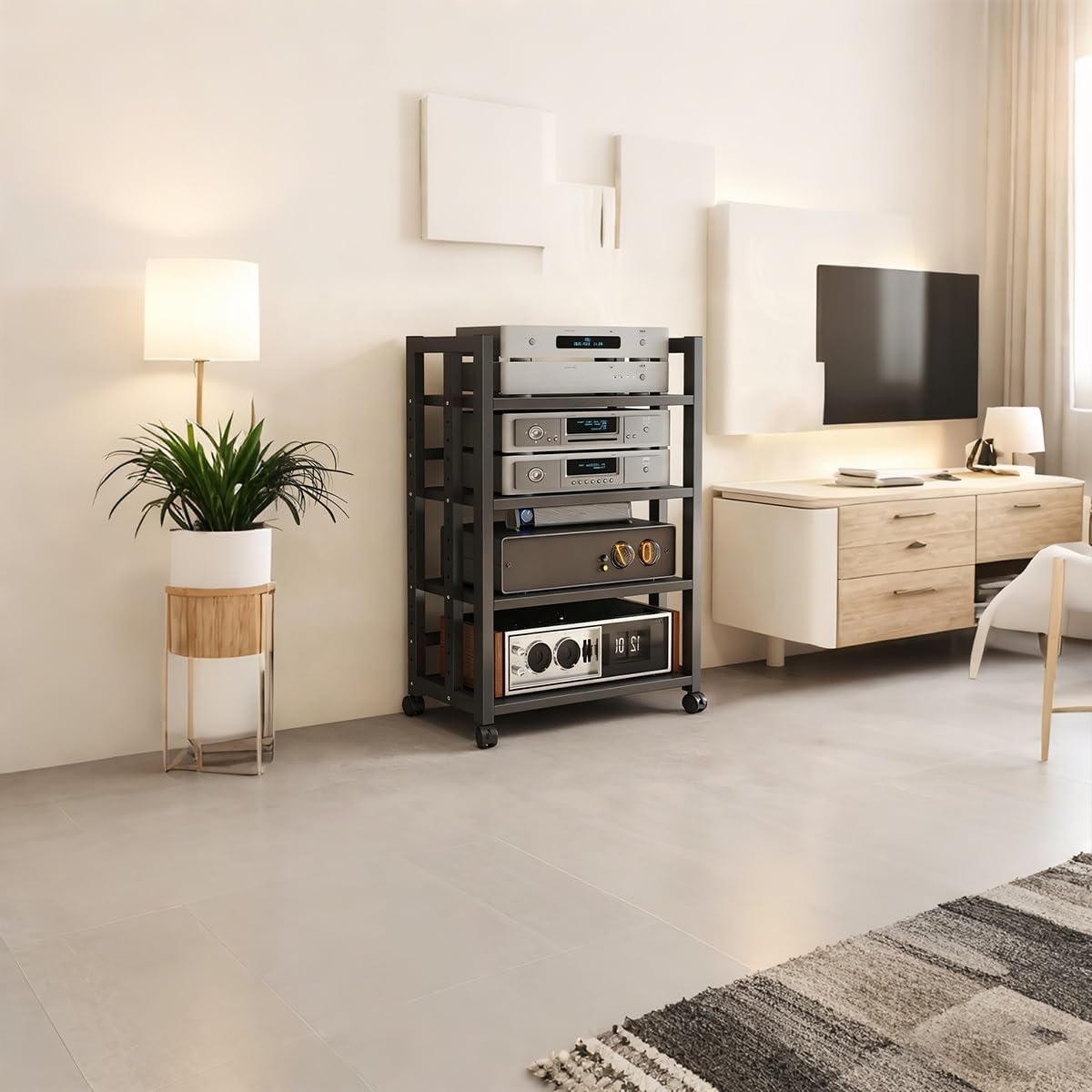 JDPYURV 3/4 Tier Audio-Video Media Stand with Adjustable Shelves