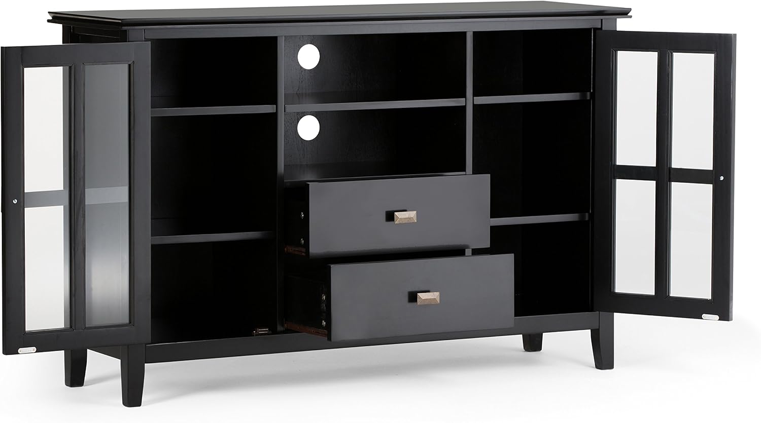SIMPLIHOME Artisan SOLID WOOD 53 Inch Wide Transitional TV Media Stand in Black for TVs up to 60 Inches