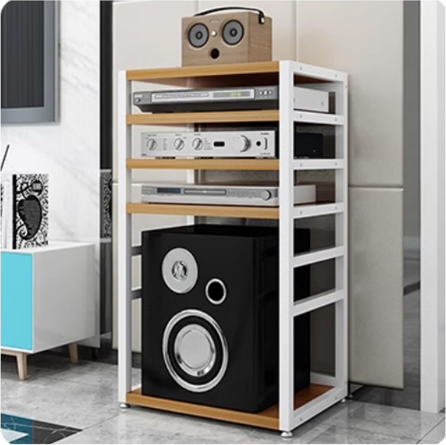 OVOGGPAN 5 Tier AV Media stereo stand Audio-video shelving Audio Rack Media Open Storage Shelves Component Cabinet for Living Room