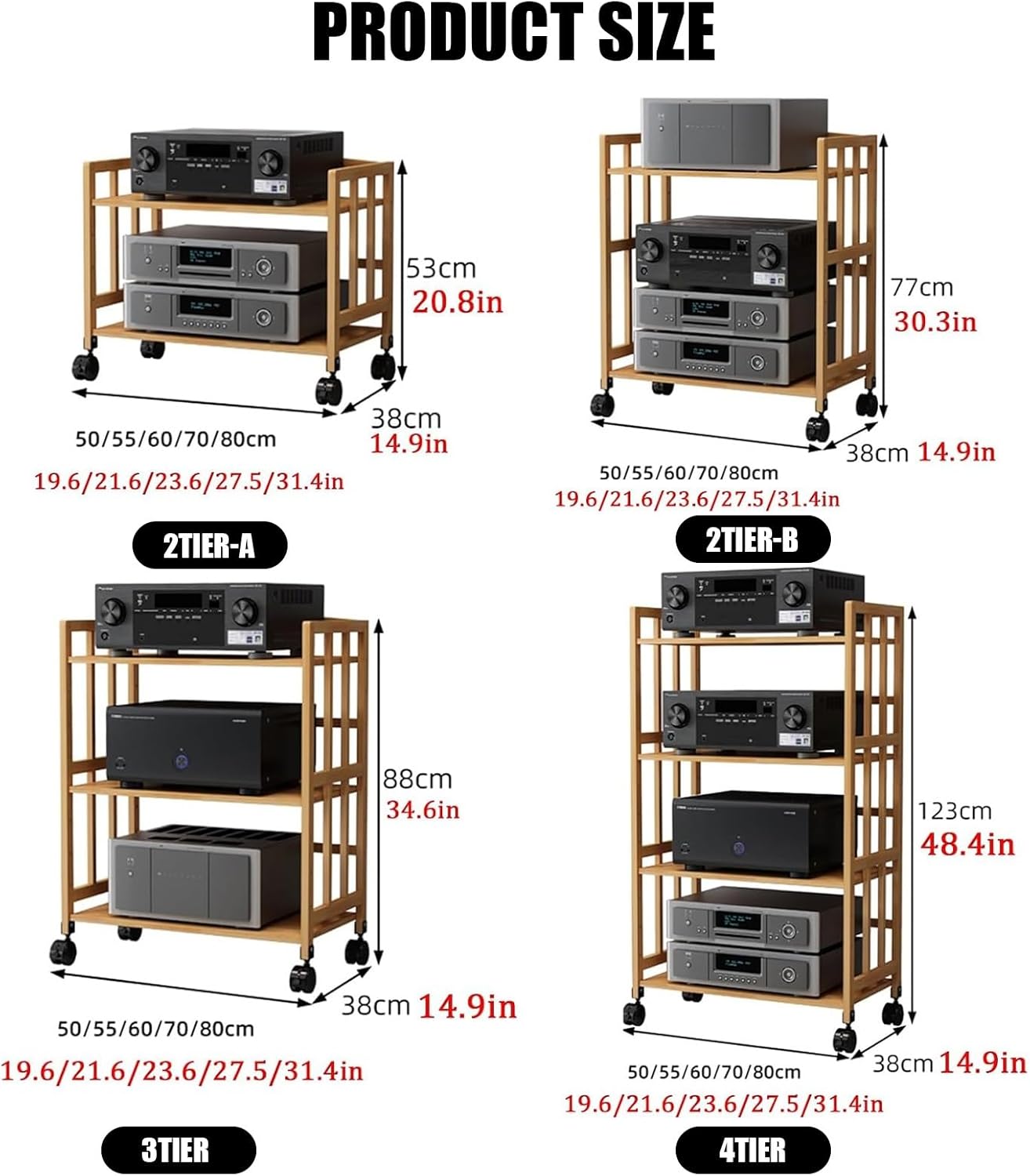 Wood Hifi Audio rack Tower cabinet with wheels