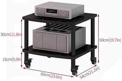 UYCVT White 4-Tier Rolling Media Stand for Record Player & Stereo Wooden & Metal Audio/Video Rack Organizer for Small Space Living Room & Home Entertainment.-Black-2 Tier