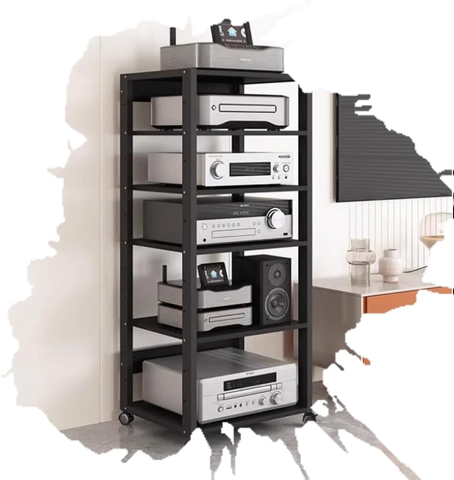 BIUBPW Corner Media Storage Cabinet Audio Video Media Stand 4 5 6 Tier Wooden Shelf Height Adjustable AV Cabinet