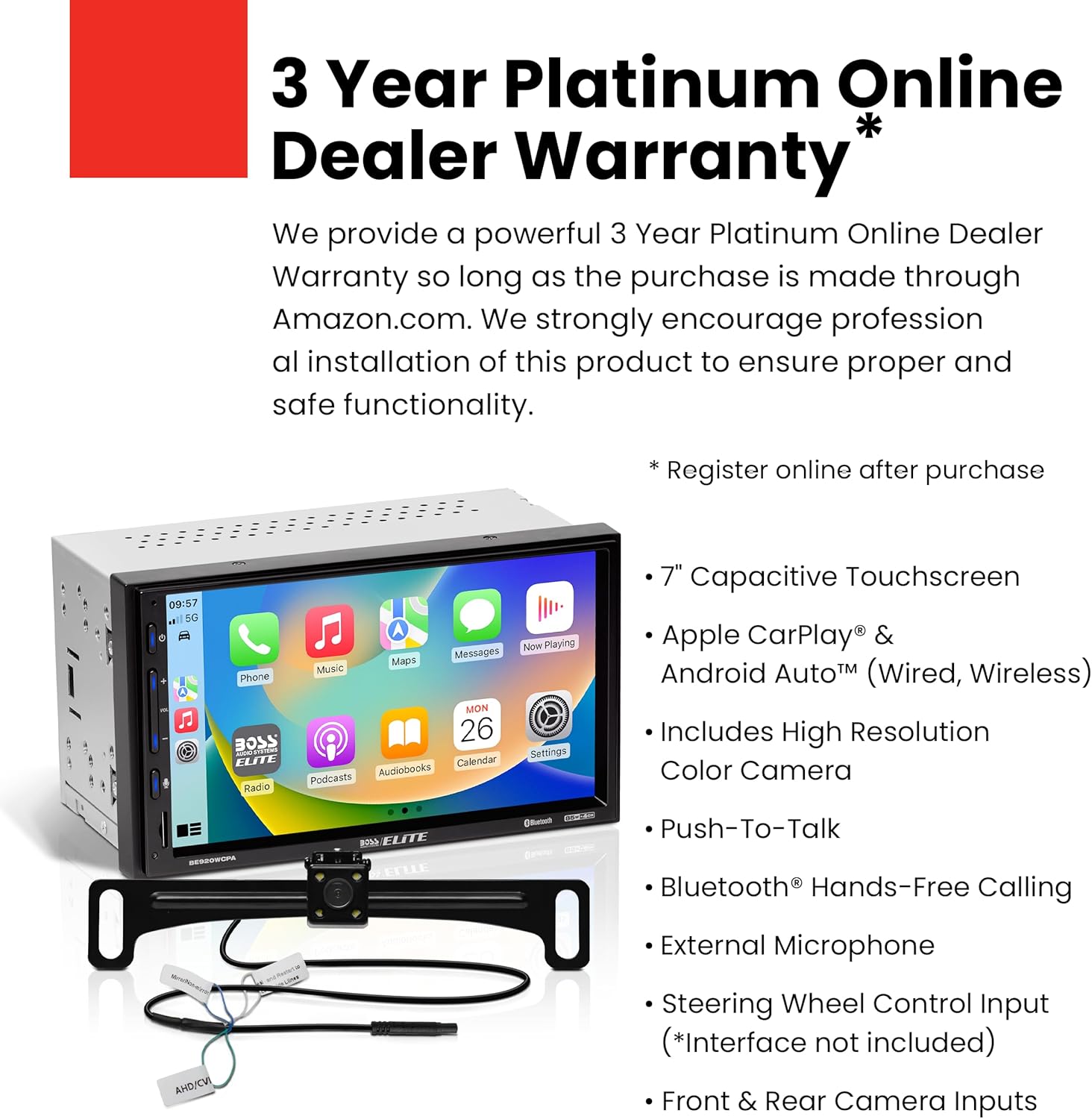 BOSS Audio Systems Elite BE920WCPA-C Car Stereo Wireless Apple CarPlay & Android Auto