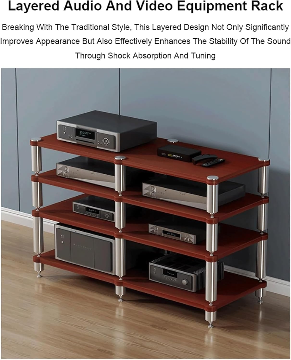 PZEOB Stereo Stands Modern Audio Rack Tower AV Media Stand Wooden Tiered Shelves 2 Tier