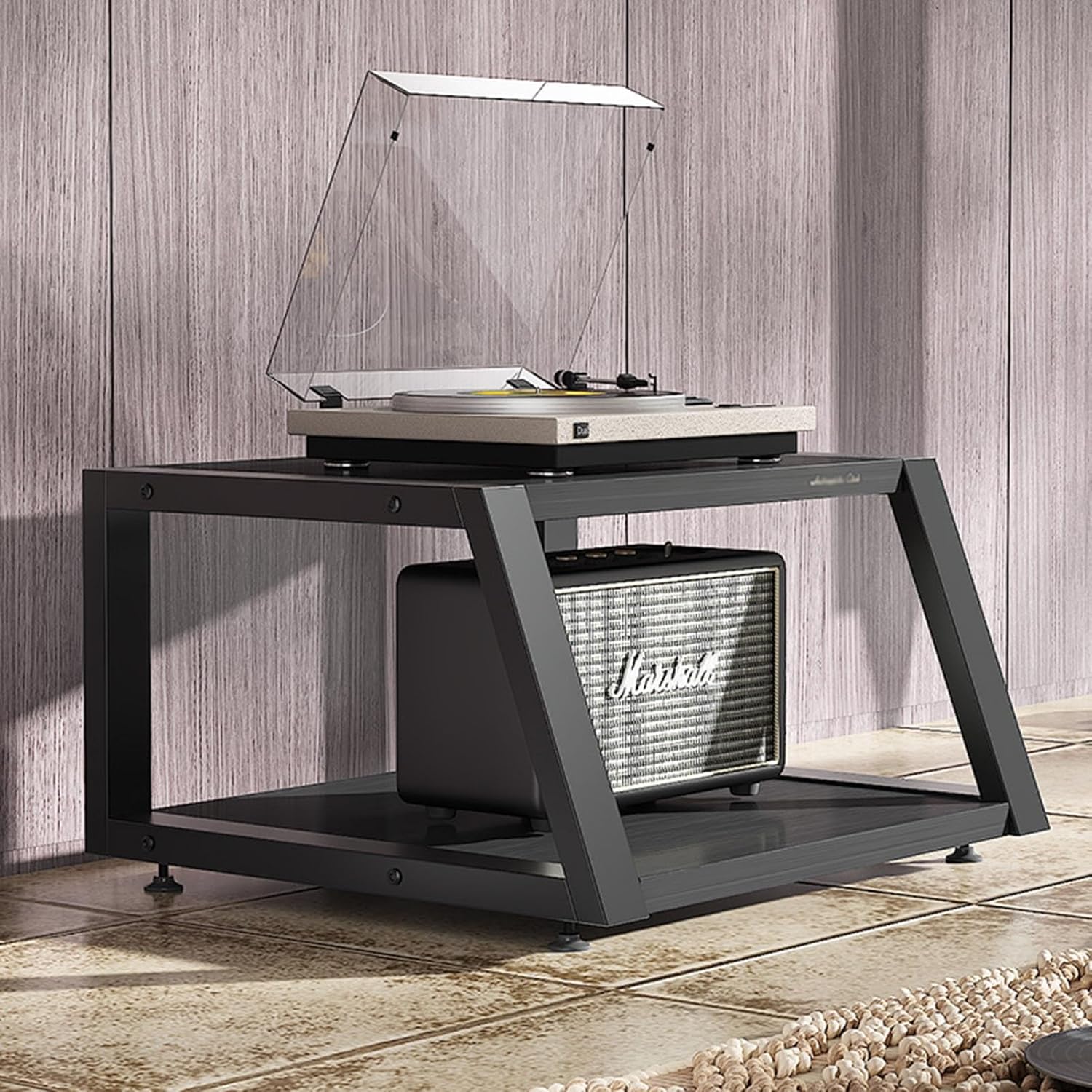 2/3/4-Tier AV Media Stand Wooden Shelves Floor-Standing Corner Shelf for Record Player Stereo Component Cabinet Audio Rack Tower for Home/Office/Theater(Color:A