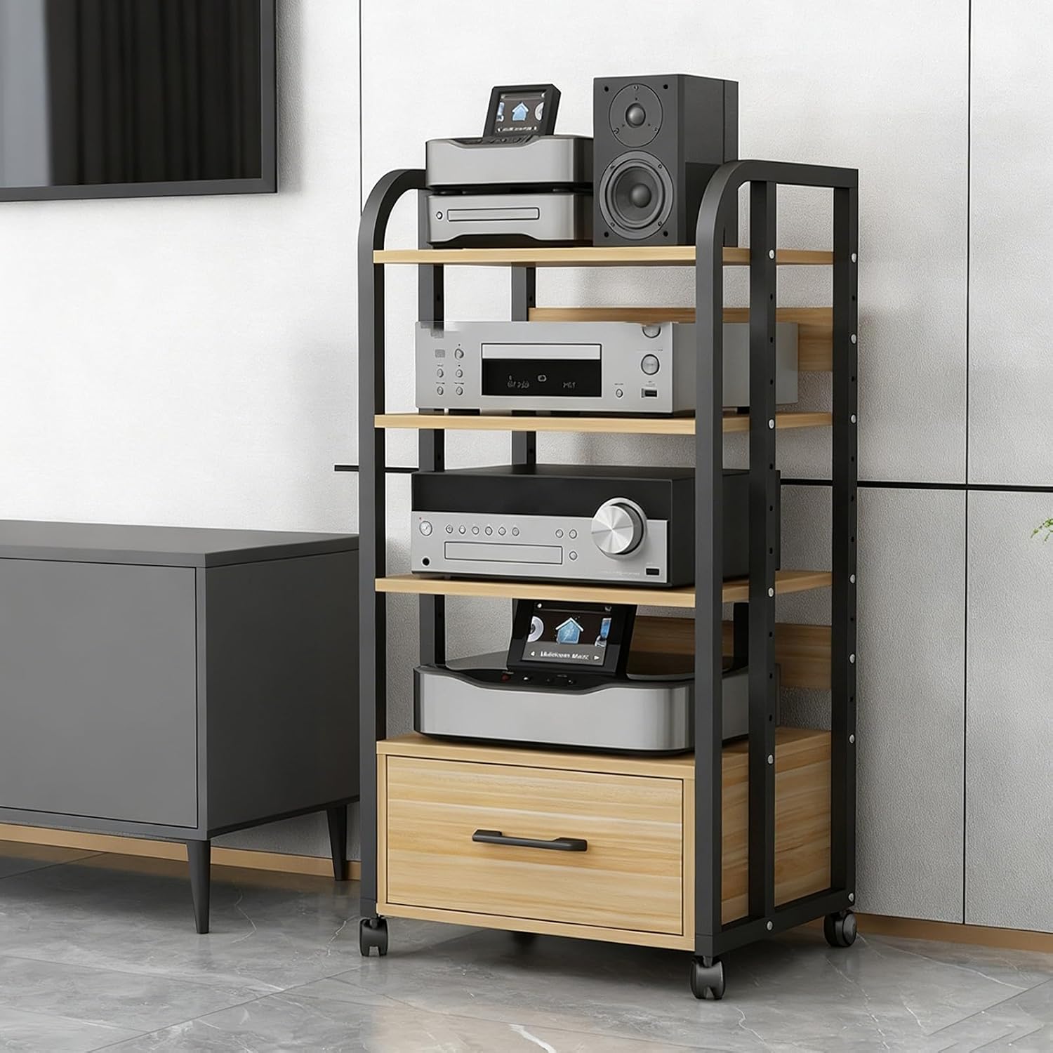 JDPYURV Heavy Duty Media Stand with Drawer & Wheels