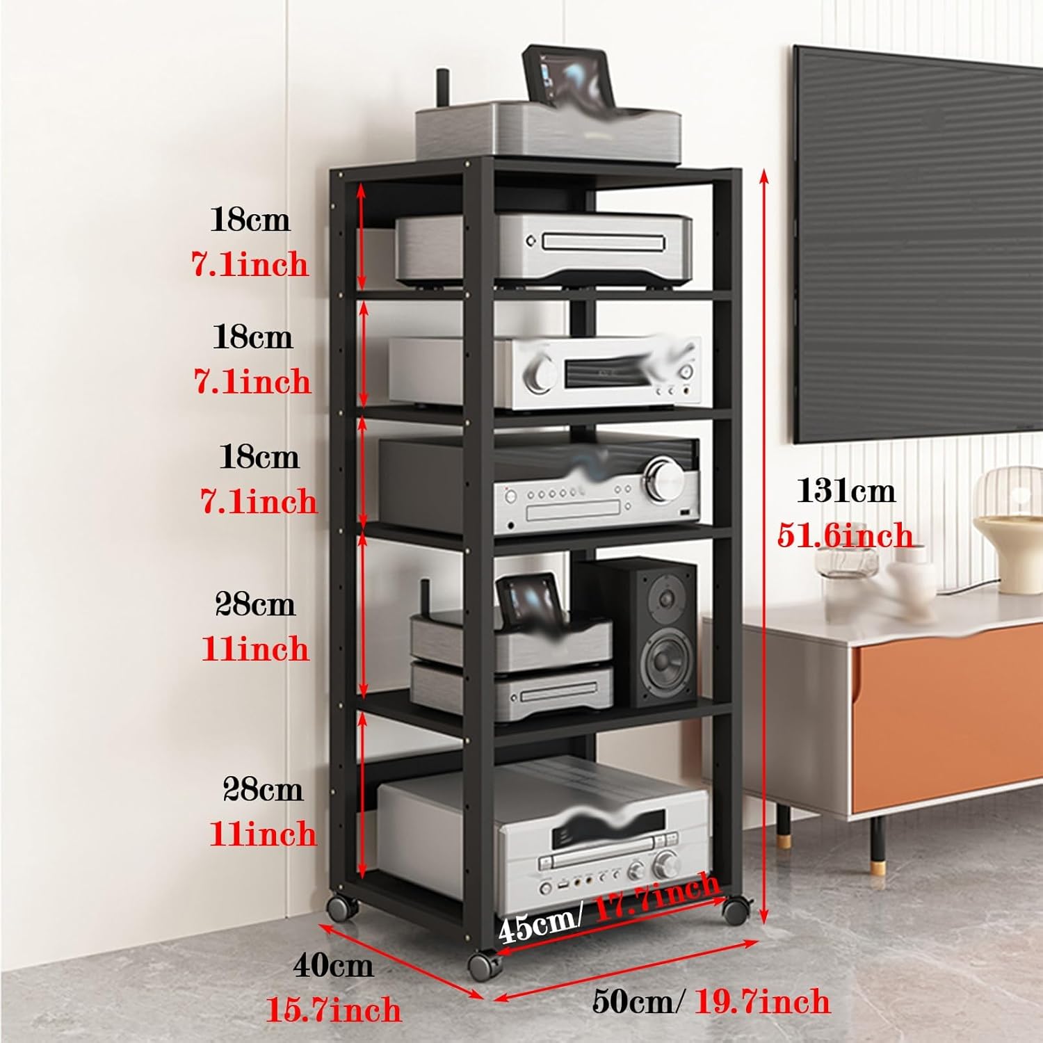 5 6 7 Tiers Adjustable Audio-Video Media Stand