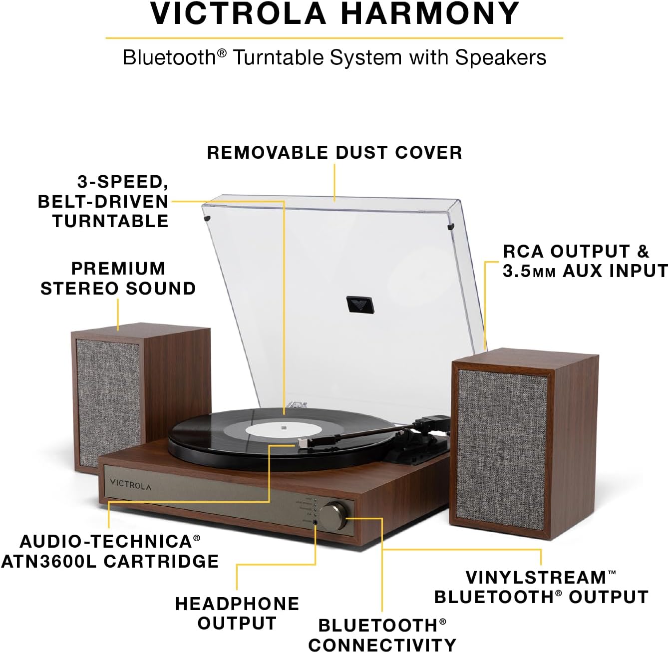 Victrola Harmony Bluetooth Turntable System 3-Speed Vinyl Record Player