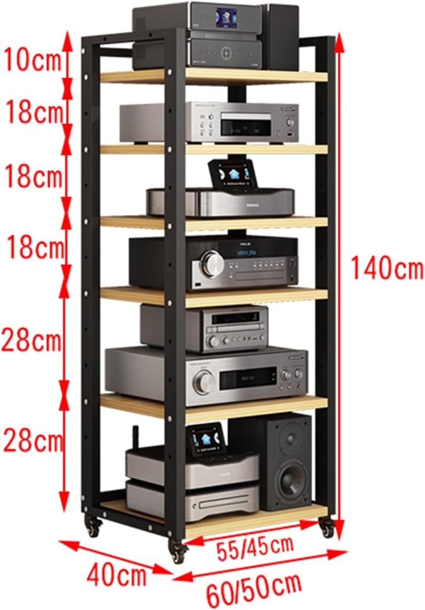 DFEDHF 6-Tier AV Media Player Stand Wooden Corner Shelf Component Cabinet Stereo Rack Audio Tower Floor Multi-Function Storage Shelf Cabinet with Height Adju(50x40x140cm)