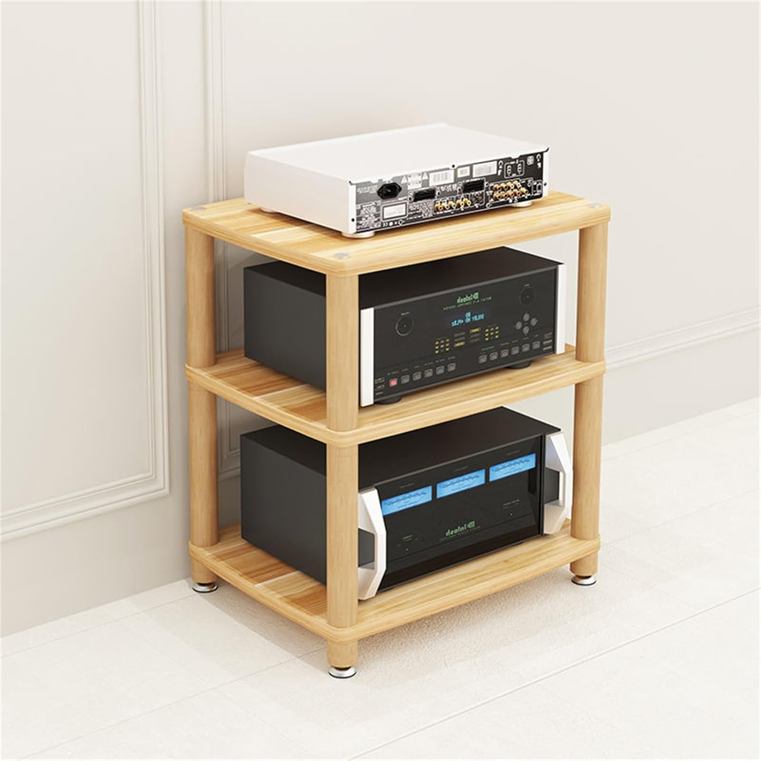DLYZAYE 3 Tier AV Media Stand - Adjustable Record Player & DVD/CD Audio Rack Tower