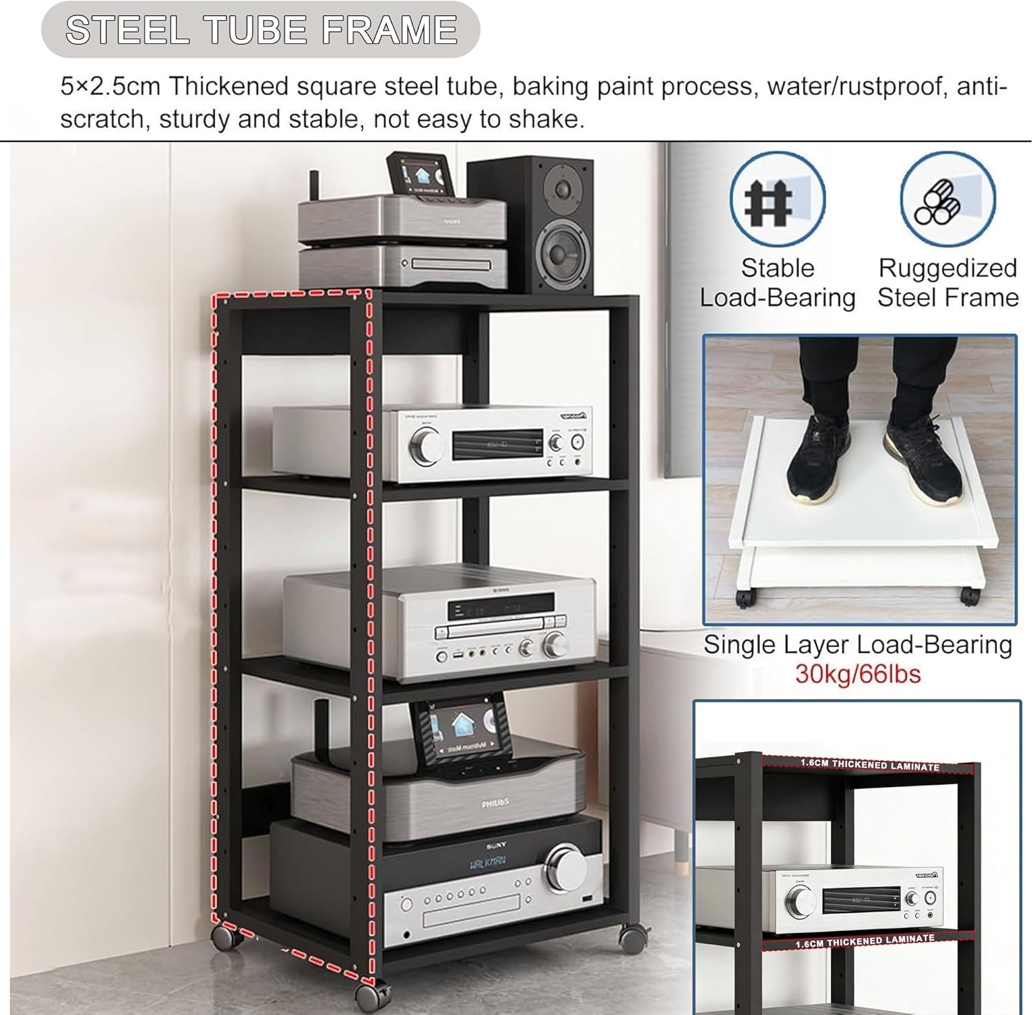 saun 5-Tier Audio Rack Tower