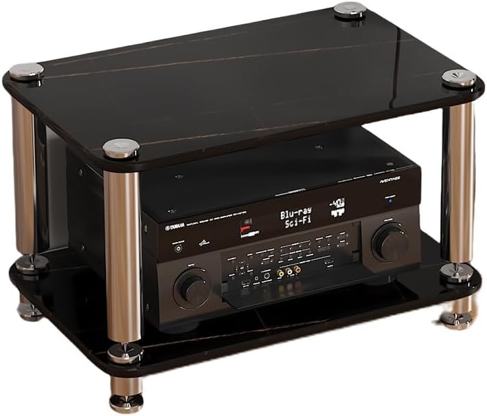 KGPGNYMYHA Glass Stereo Rack Audio Media Stand Record Player Media Rack Audio Tower HiFi Component Cabinet For Home Theater Stereo Systems DVD Player(Black