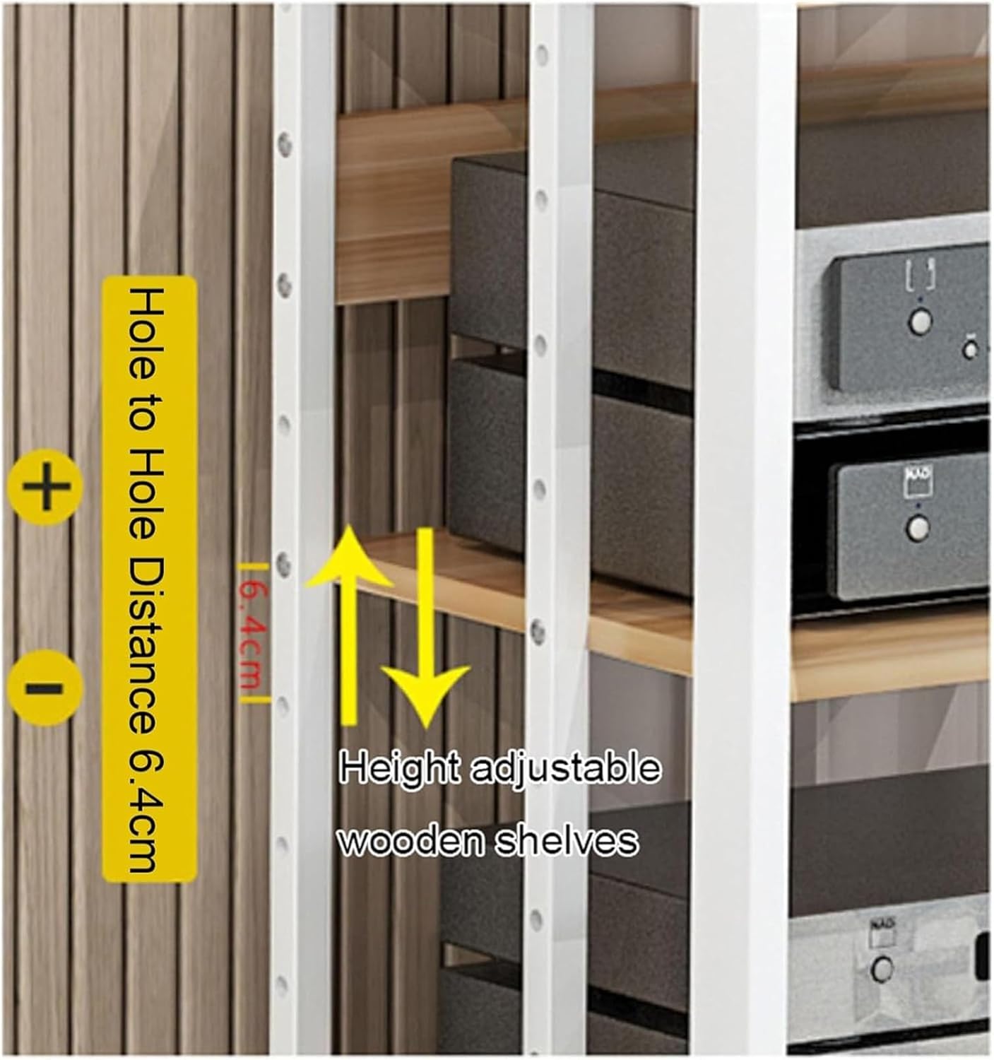 XingLi Movable 3/4/5-Tier Media Stand Audio/Video Component Cabinet with Height Adjustable Wooden Shelf Multi-Function Open Storage Rack for Home/Office/Theater(Black