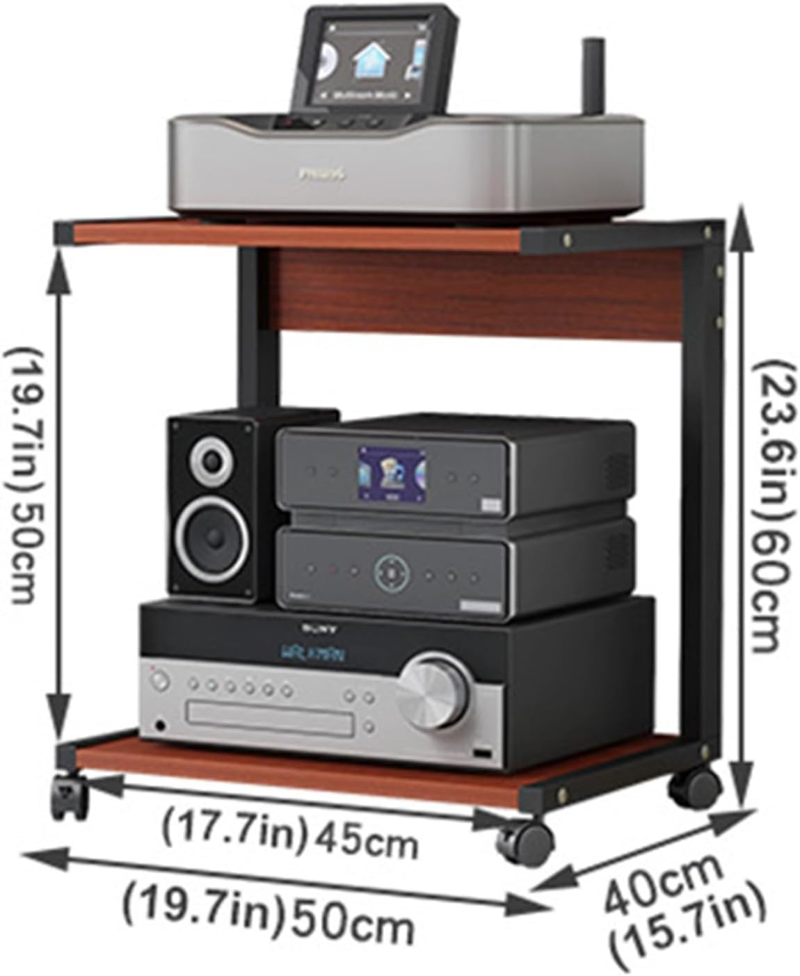 2-Tier Movable Media Stand Multi-Function Open Storage Shelf for DVD Player/TV Boxe/Game Consoles/TV Accessories