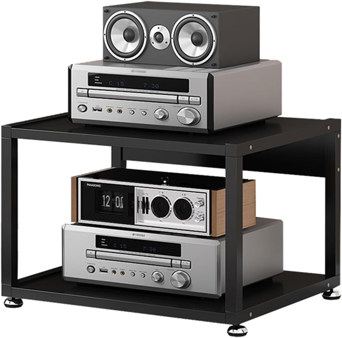 QUANGJN Desktop Or Floor-Standing Media Stand Audio Rack Home TV Entertainment Stereo Components Cabinet Multi-Function Open Storage Shelf with 2 Tier Wooden Corner Shelves