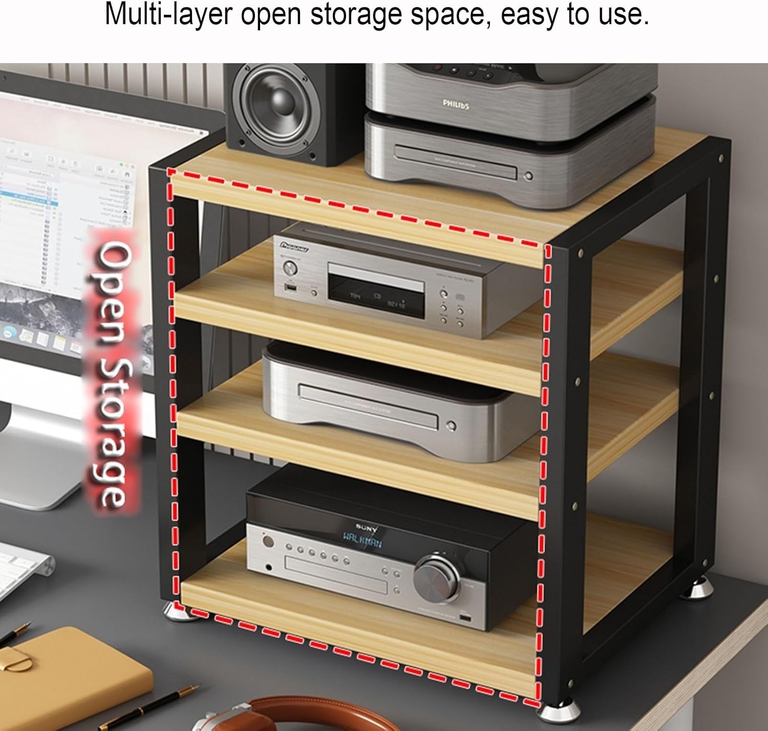 XingLi 3 Tier Audio Rack CD Media Player Stand Audio/Video Component Cabinet Floor-Standing Storage Shelf for Home/Office/Theater- 40x35x48m