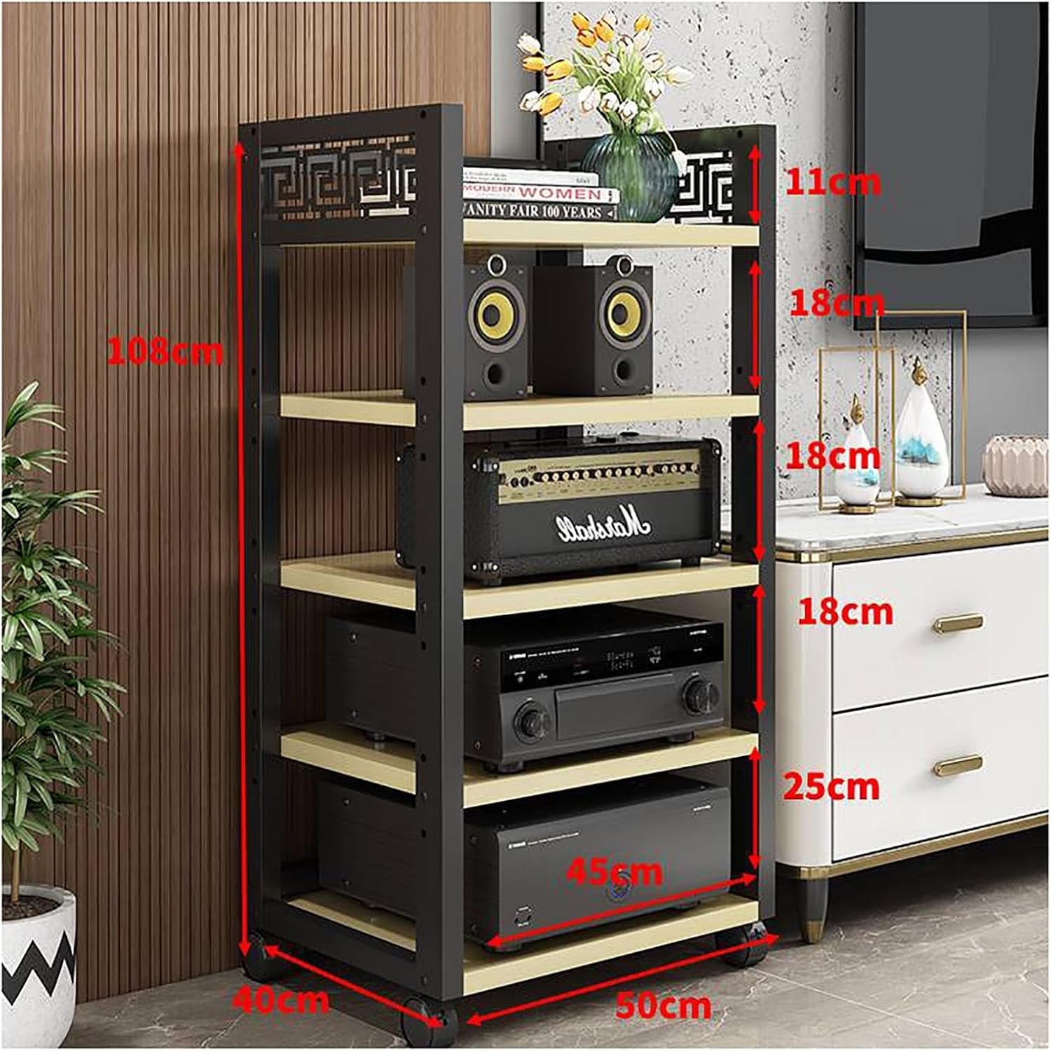 CD Rack Mobile AV Media Rack Corner Stand Wooden Corner Frame Component Cabinet Stereo Rack Audio Tower with Height Adjustable Wooden Stand for Home Office (Color : D-5-50X40X108CM)
