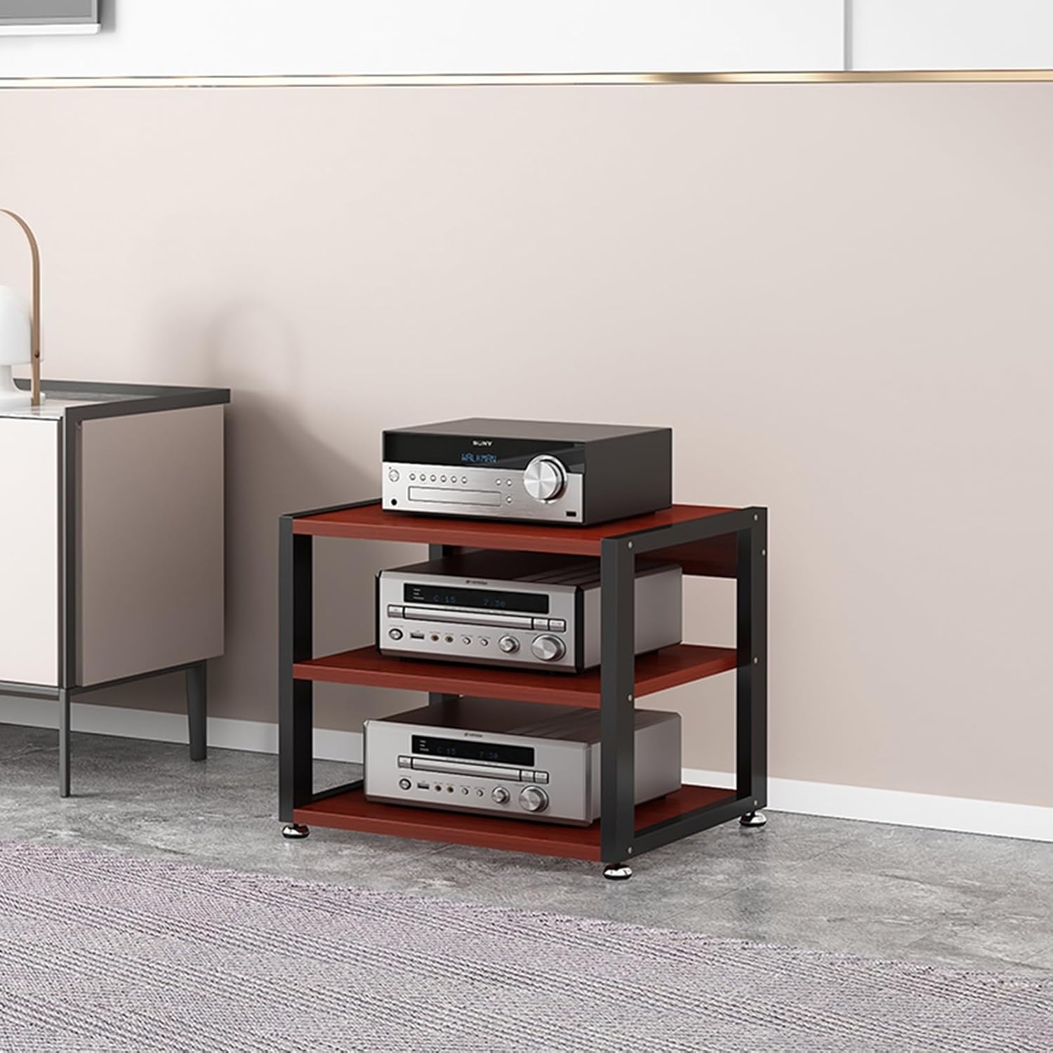 UYCVT Movable Media Stand Av Media Stand Cabinet Floor-Standing Audio Rack Cd Player Stand Home Corner Tv Stand Stereo Components Cabinet-B-3 Tier-55X40X48.5CM
