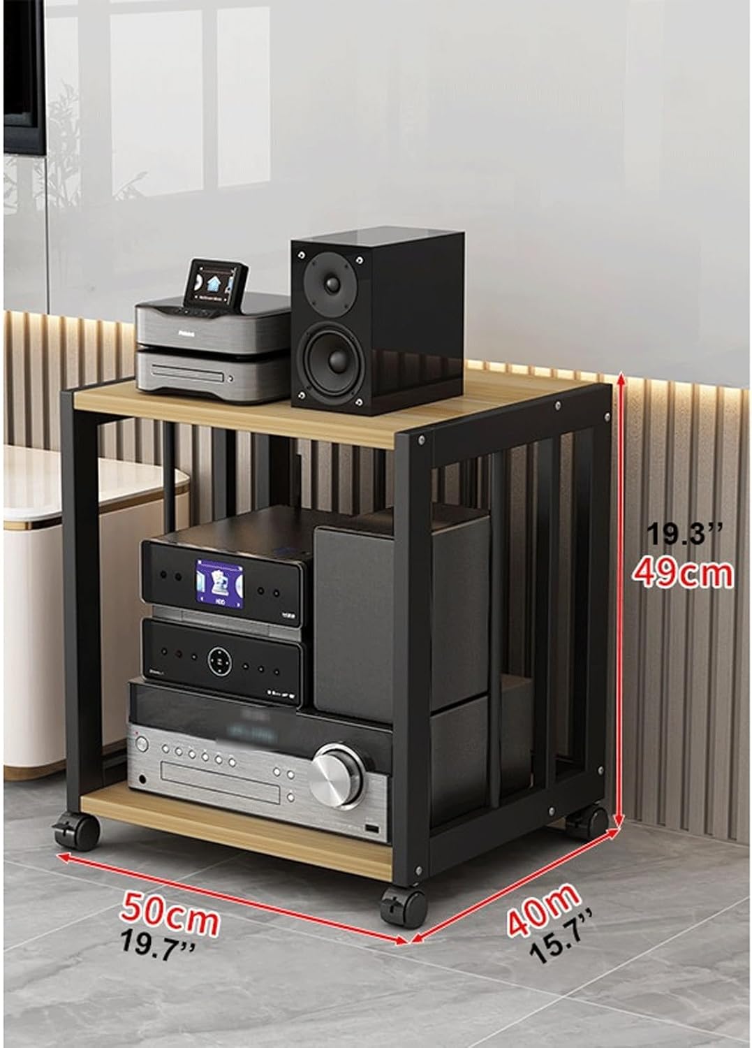 XMFBSY Medios Audio Stand HiFi Rack Modern Media Storage Cabinet with Wheels Movable Adjustable Audio-Video Shelving Wooden Game Equipment Console Shelf Organizer(Natural