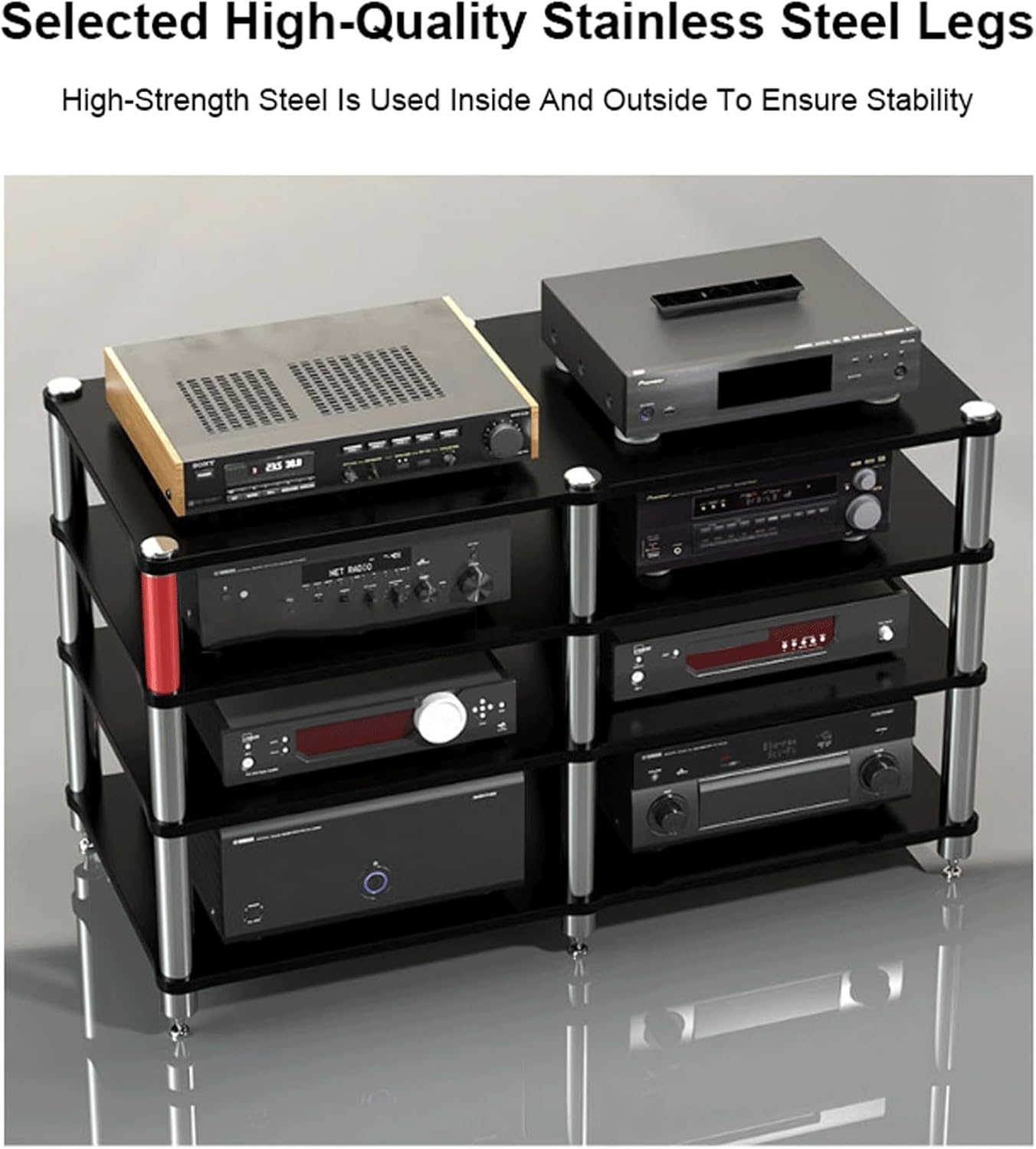 XMFBSY Medios Audio Rack AV Media Stand Modern Audio-Video Cabinet Stereo Component Rack HiFi Stand Wooden Game Console Equipment Shelf for CD Record Player Organizer(Black