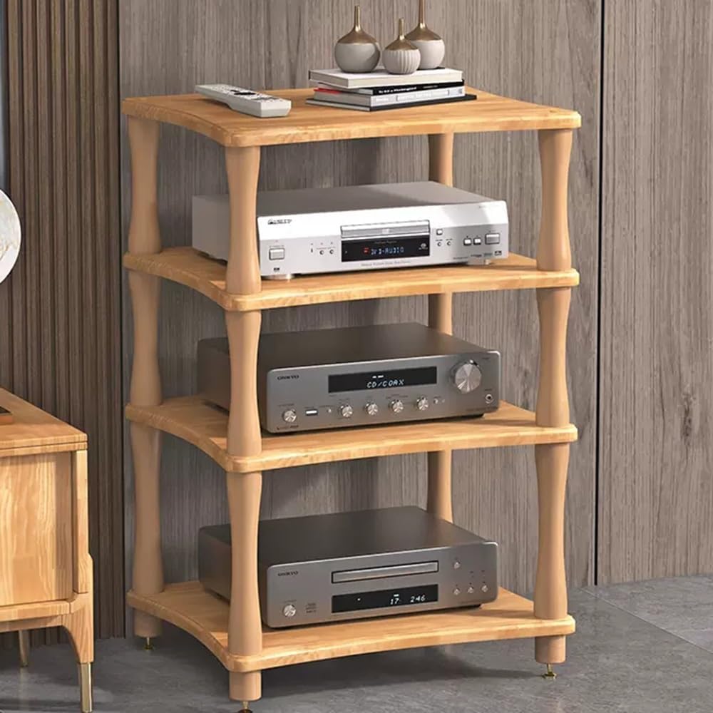 NILZA Solid Wood Audio Rack Amplifier Rack Cabinet Audio Tower 2/3/4-Tier Media Stand DVD/CD Players Stand AV Cabinet for Entertainment Stereo Component - Retro(Natural Color