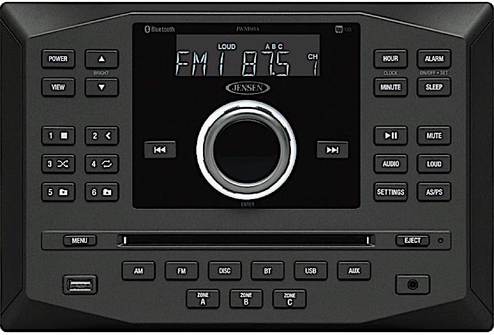 Jensen JWM62A AM|FM|DVD|CD|USB|AUX|App Ready Bluetooth Wallmount Stereo with App Control