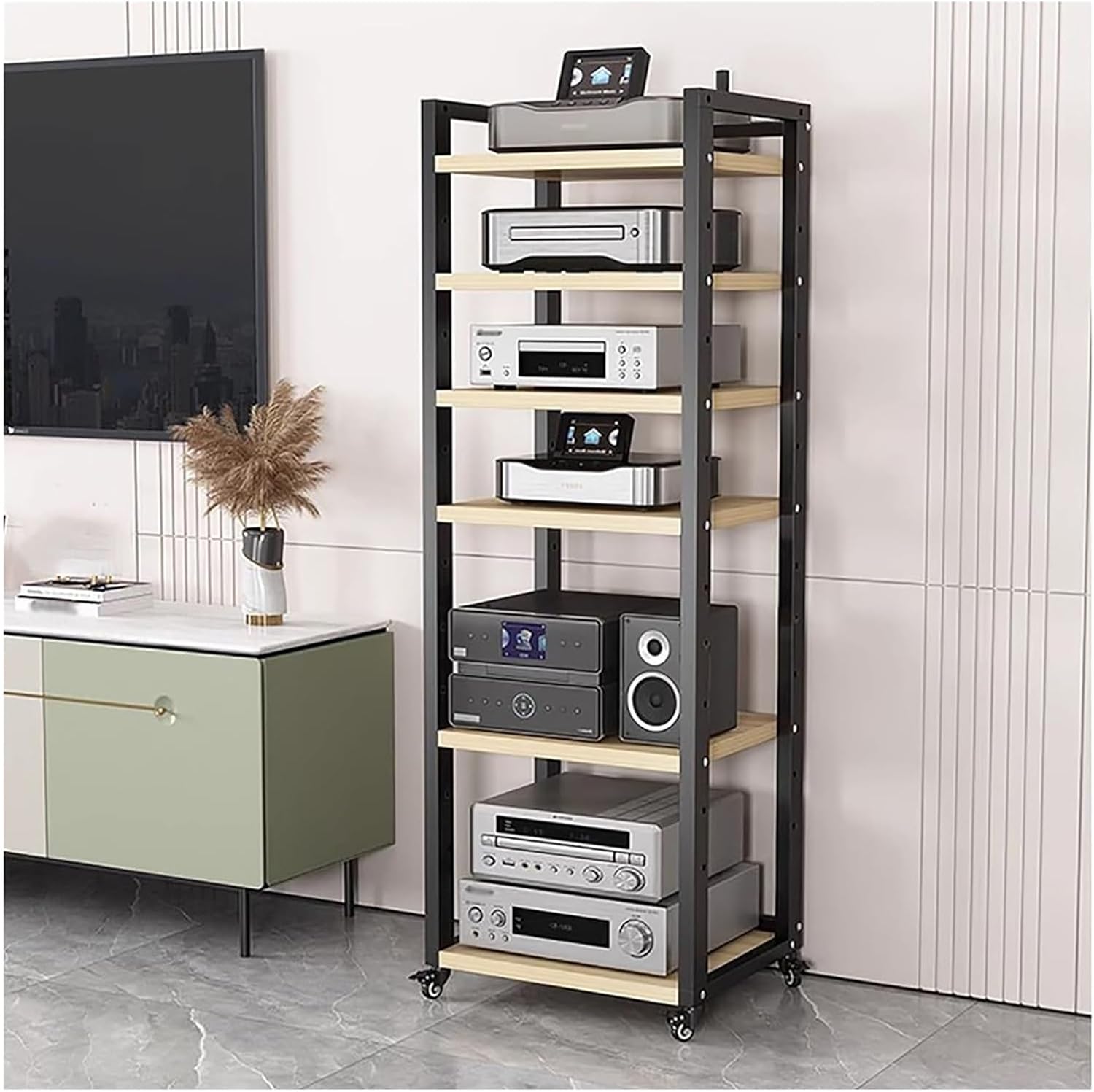 HDYZJQ 5 6 7 8 Tier Av Media Stand Storage Shelf Rack - Stereo Cabinets with Shelf 20 Inch - Record Player Console Table Stand for Home Theatre(Beige