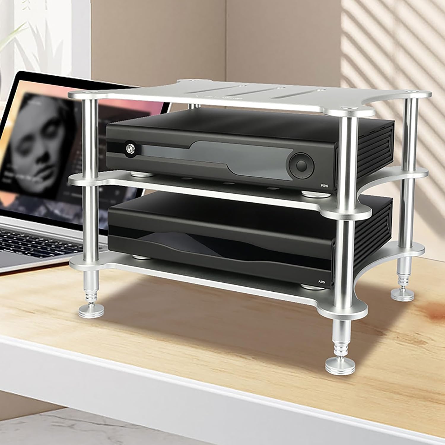 ZIHESY 3 Tier Audio Rack Tower AV Media Stand Strong Load-Bearing Capacity