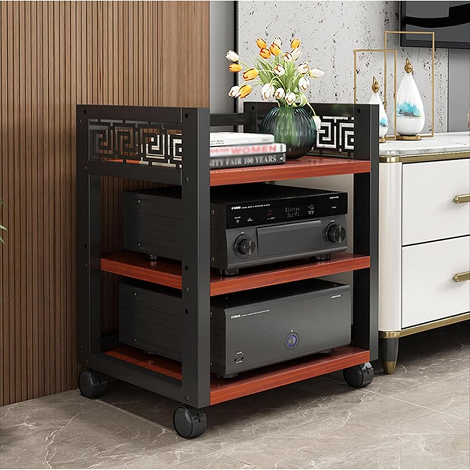 Multifunction 3-Tier AV Media Stand Corner Wooden Corner Component Cabinet Stereo Audio Rack