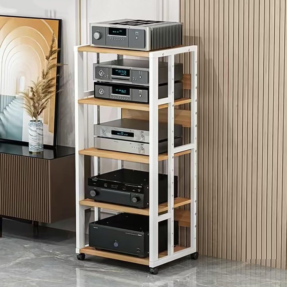 Heavy-Duty 5-Tier AV Media Cabinet on Wheels - Adjustable HiFi Audio Rack