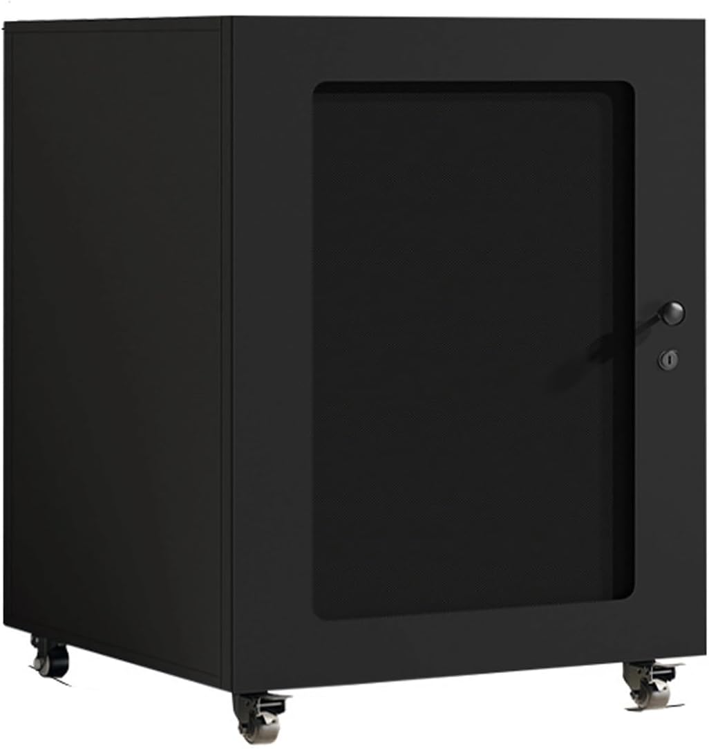 XMFBSY Medios Media Cabinet with Breathable Mesh Door & Security Lock Stereo Cabinet with Cable Management & Wheels Record Player Stand for Home Organizer(Black