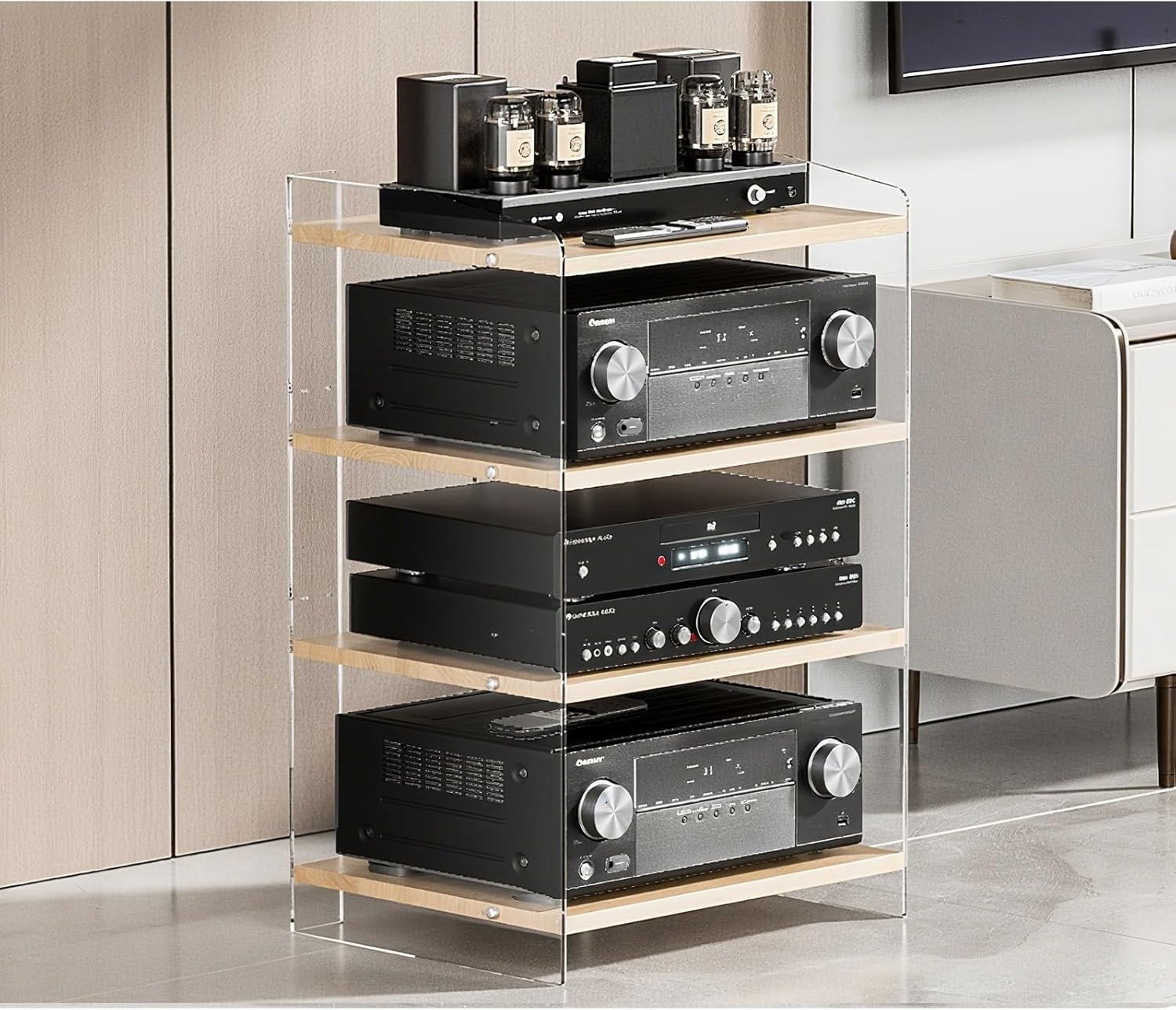 Diodceraic Modern Audio Rack AV Media Stand Tower Audio Rack with Ample Storage