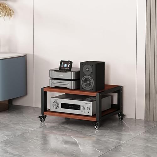 2-Tier AV Media Stand Corner Shelf for Record Player Wooden Stereo Cabinet Audio Rack Tower