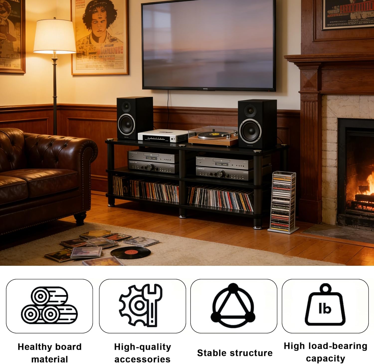 saun 3 Tier Living Room Audio Video Equipment Tower Rack Stereo Cabinet