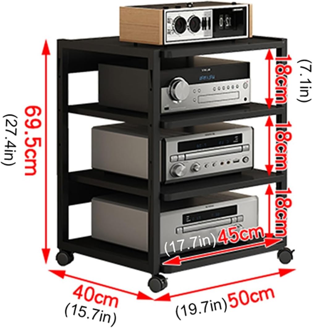 KOMFGT Modern 4-Tier Av Media Stand Cabinet Stylish Corner Entertainment Center with Wooden Storage Shelves & Cd Rack for Game Consoles 50X40X69.5Cm Audio Video