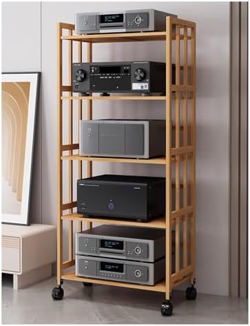 2 3 4 5 Tier Stereo Rack System Cabinet with Height-Adjustable Shelf & Wheels