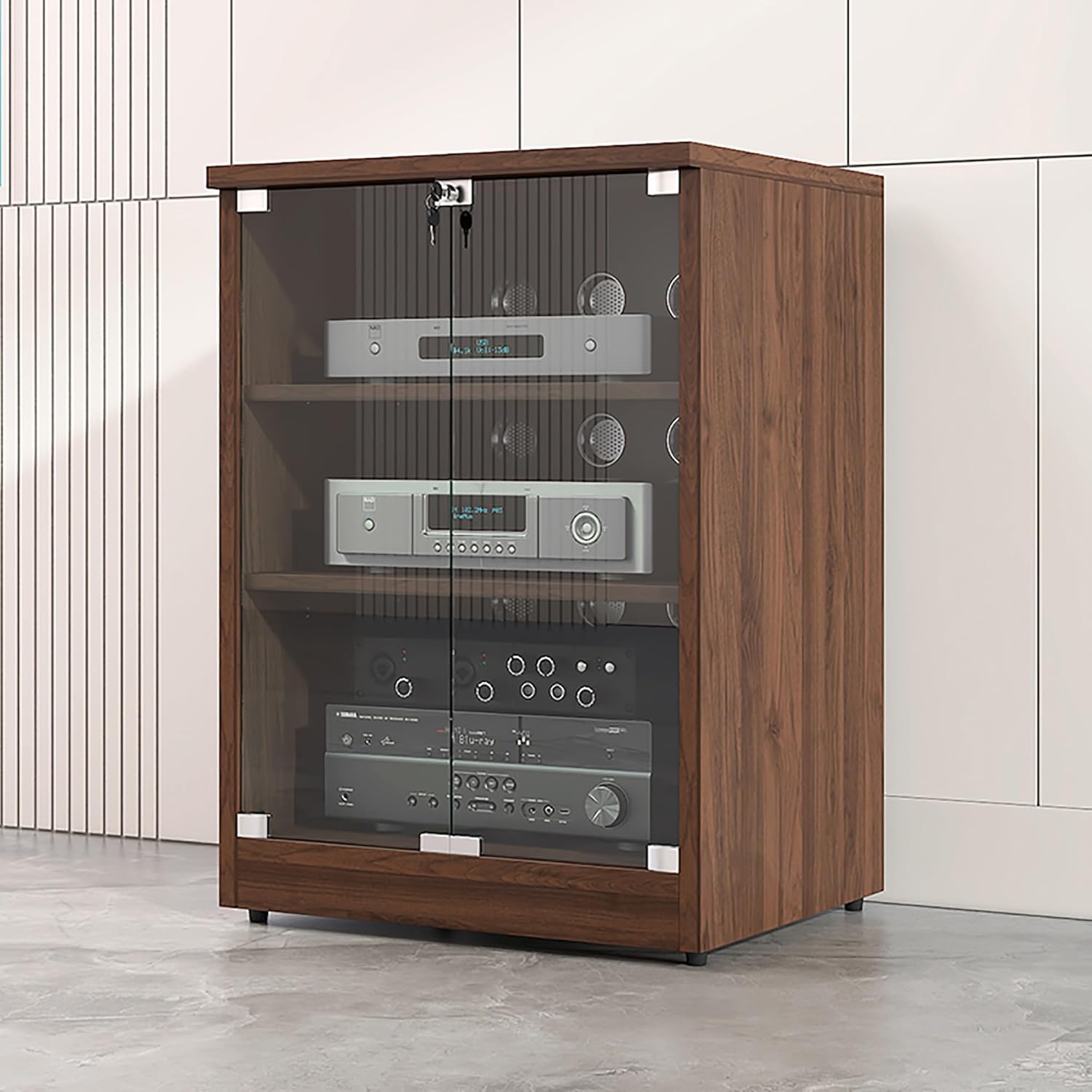 UYCVT Corner Tv Stand with 4-Tier Media Shelf Stereo Racks & Av Storage - Stylish Brown Entertainment Center for Record Player & Media Devices