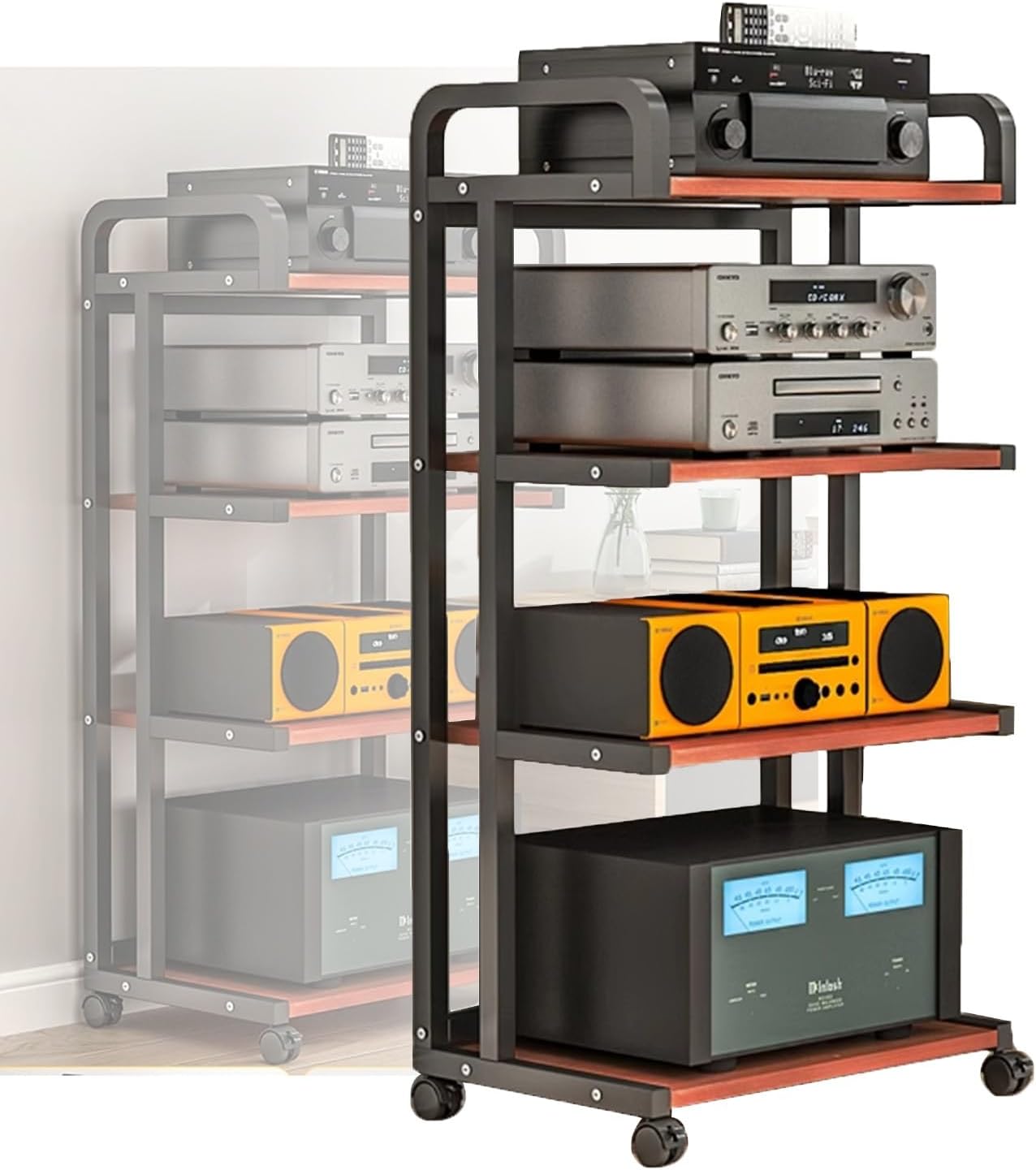 YLQFGUVWK 4-Tier AV Media Stand Corner Rack Wooden Corner Rack Component Cabinet Stereo Rack Sound Tower for Home/Office/DJ/Theatre (Color : Color 2