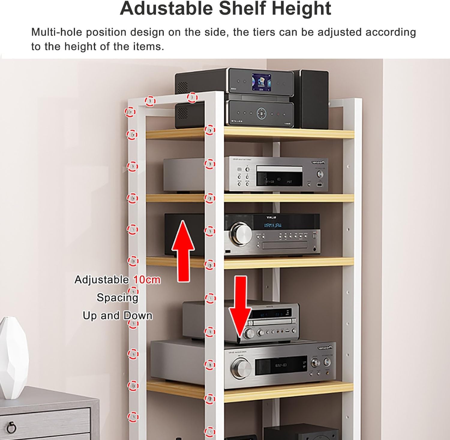 7-Tier Heavy Duty Audio Rack - HiFi Amplifier and AV Equipment Cabinet Display Stand