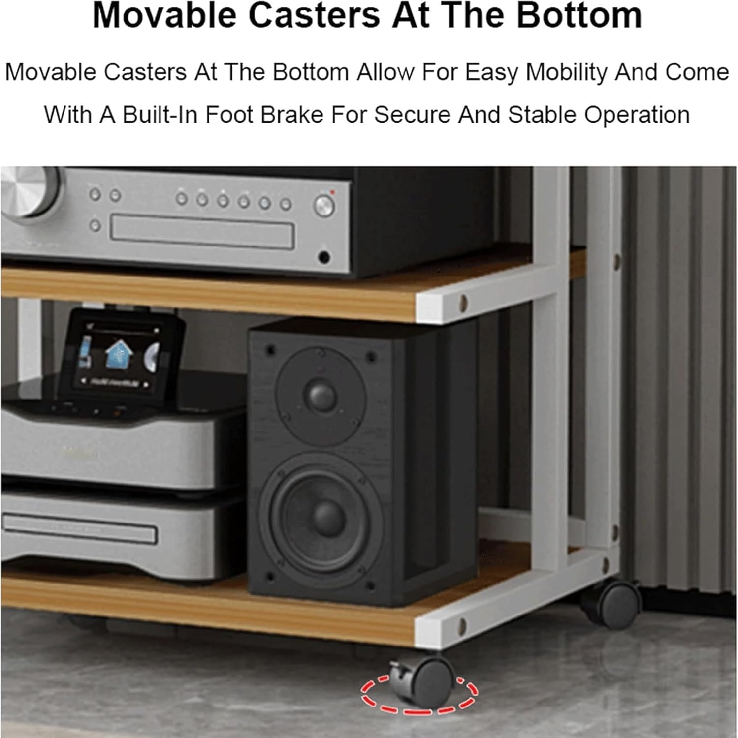 PZEOB AV Media Stand Carbon Steel + E1 Grade Plate Audio Rack Stand with Wheels Stereo Component Stand Audio-Video Shelving Stereo Rack(Black