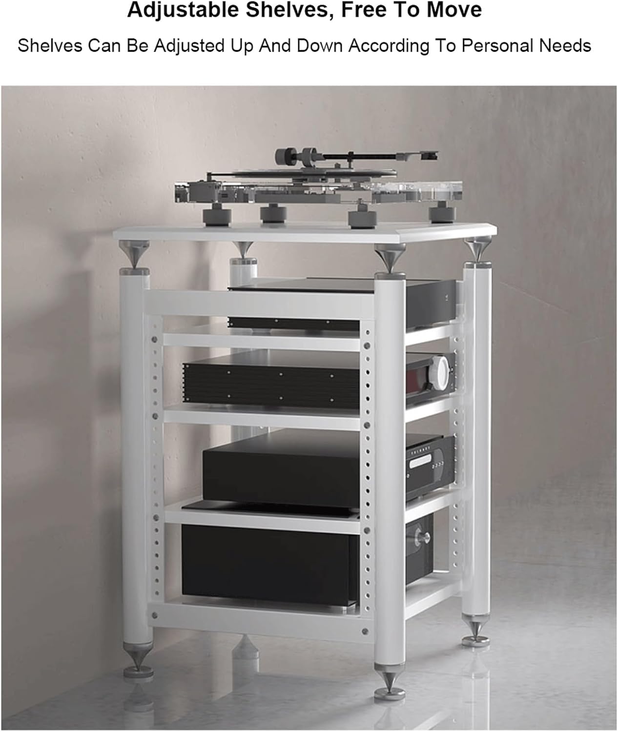 XMFBSY Medios Audio-Video Shelving Media Stand with Adjustable Shelves Audio Rack Tower Stereo Cabinet Entertainment Component HiFi Stand for Living Recording Room Organizer(Black