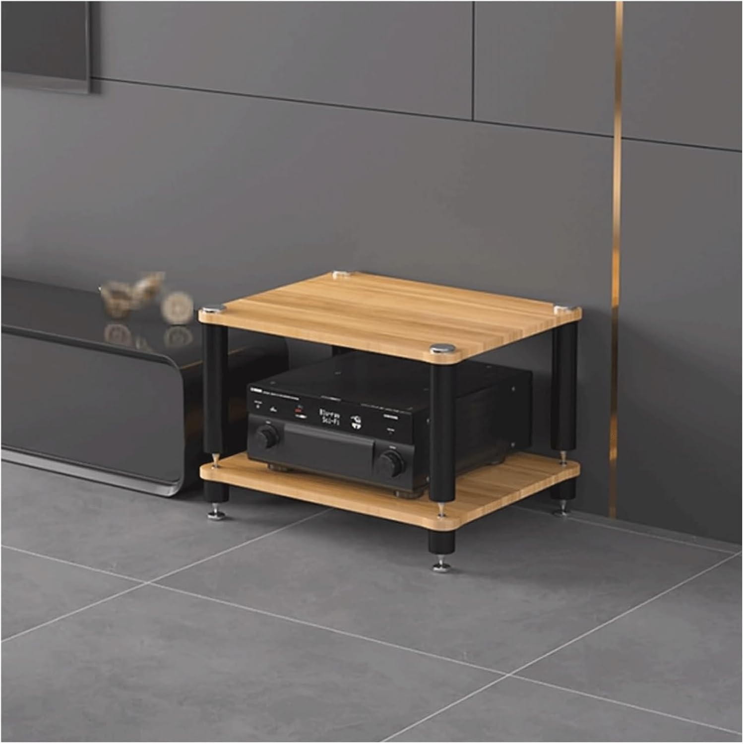 PZEOB Audio Rack Wood Media Stand for Home Office Theater Stereo Component Cabinet Shelf Rack Audio Tower Modern Stereo Stands 2/3/4 Tier(Natural