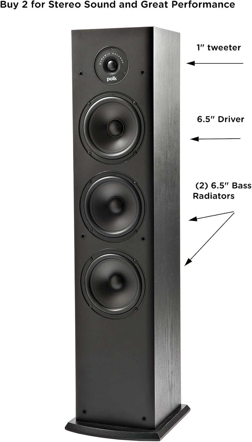 Polk Audio 5.1 Channel Home Theater System with Powered Subwoofer |Two (2) T15 Bookshelf