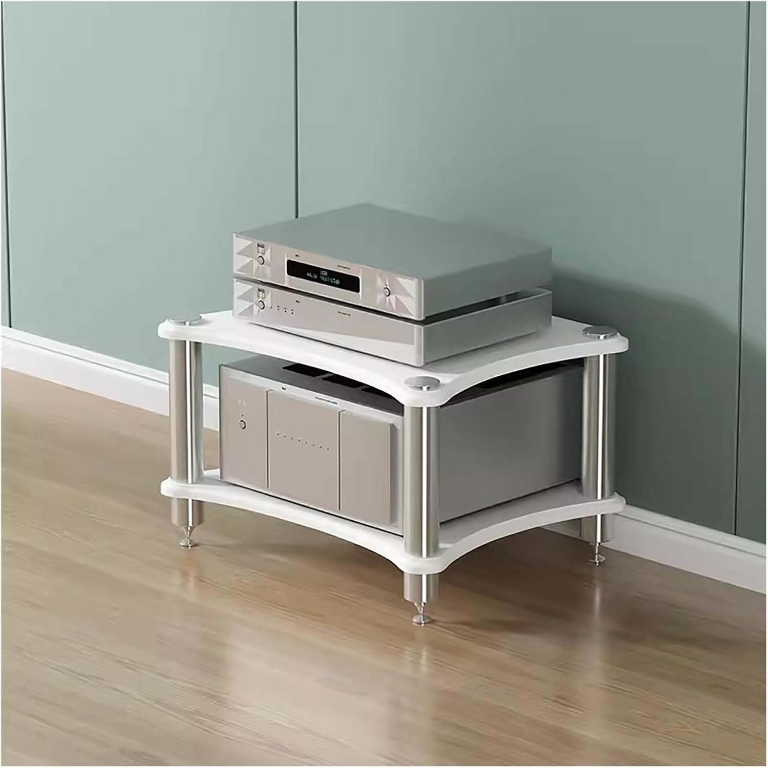 UYCVT HiFi Stand and Audio/Video Component Cabinet - Floor-Standing HiFi Racks and Stands for Stereo Systems Open-Ended Media Shelving for Game Consoles & Amplifiers-White-2 Shelf