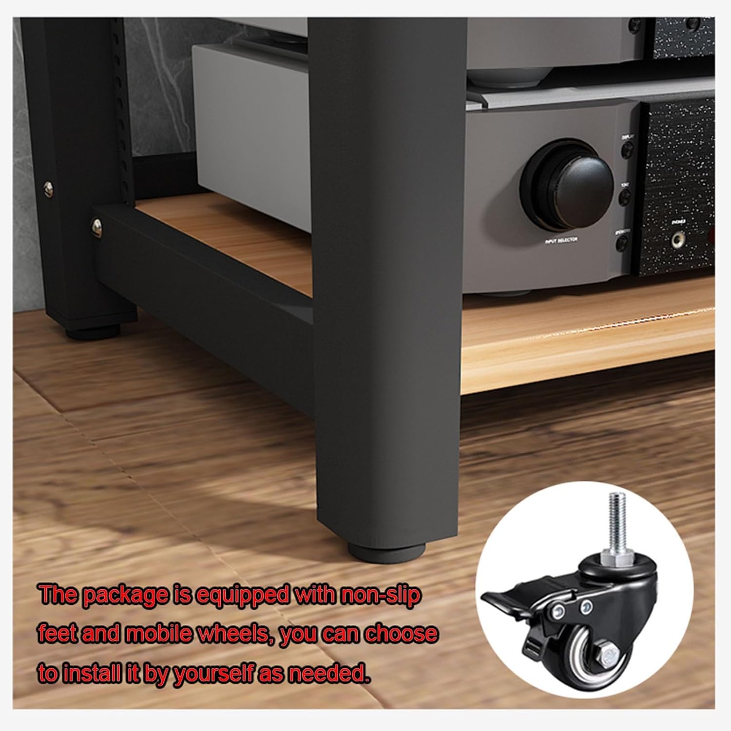 2/3/4/5-Tier AV Media Stand CD Player Stand Audio Tower Hi-Fi Rack Stereo Component Cabinet with Height Adjustable Wooden Shelf for Home/Office/Theater