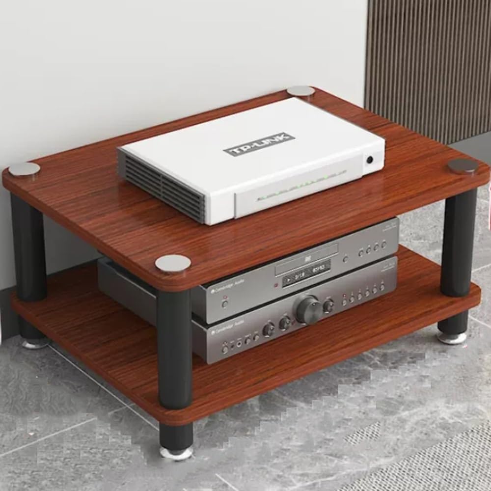 NILZA Small AV Cabinet 1/2/3/4 Tier Media Storage Cabinet Audio Video Media Stand Cabinet Floor-Standing Av Stand Audio Component Cabinet for Living Room Office(Teak