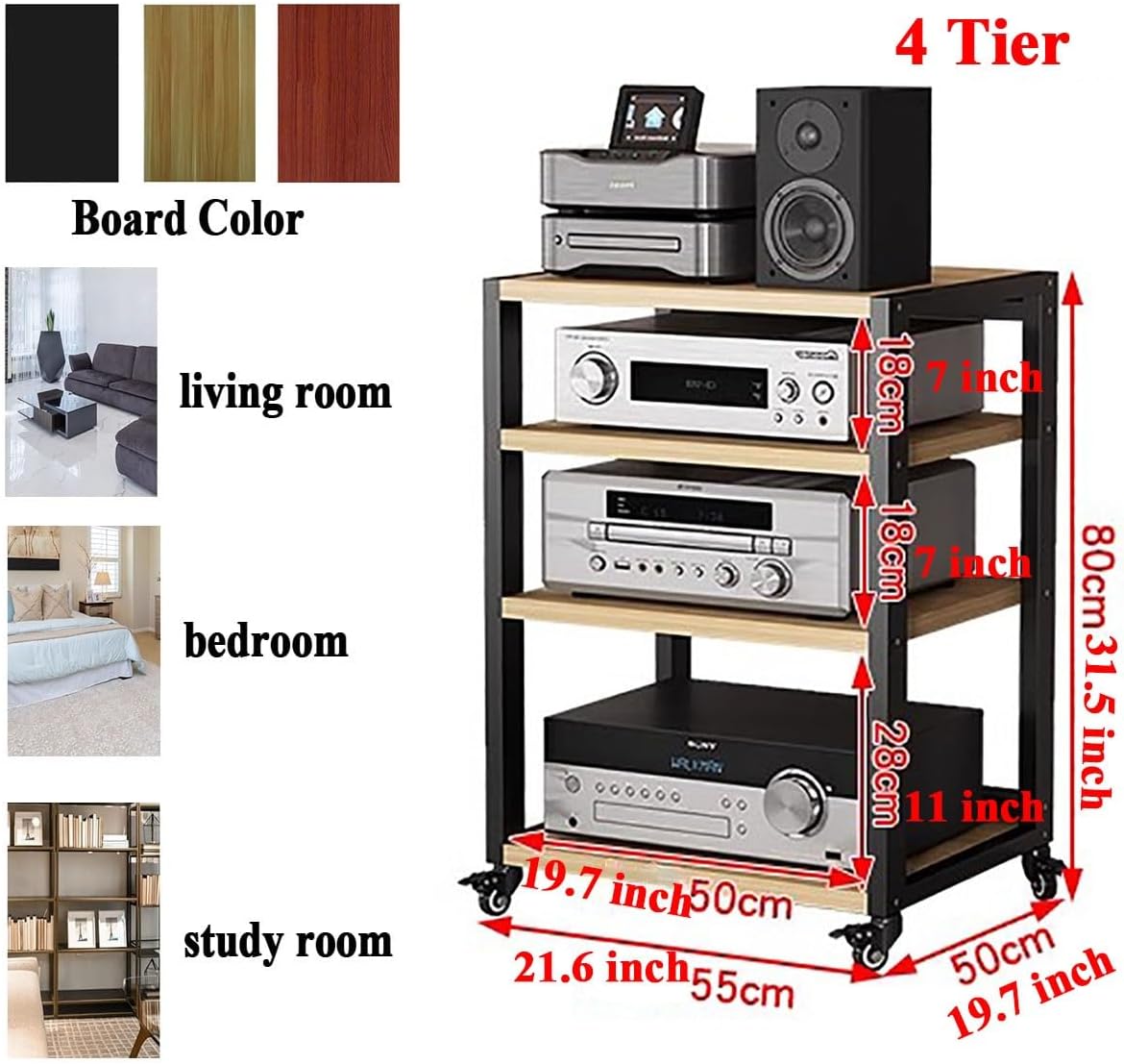 4 Tier Audio Component Rack Record Player Stand