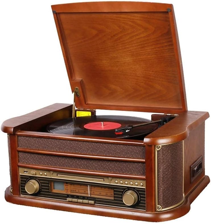 Music Box Nostalgic Wooden Turntable Wireless Vinyl Record Player with AM